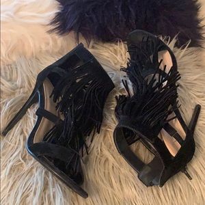 Black fringe heels